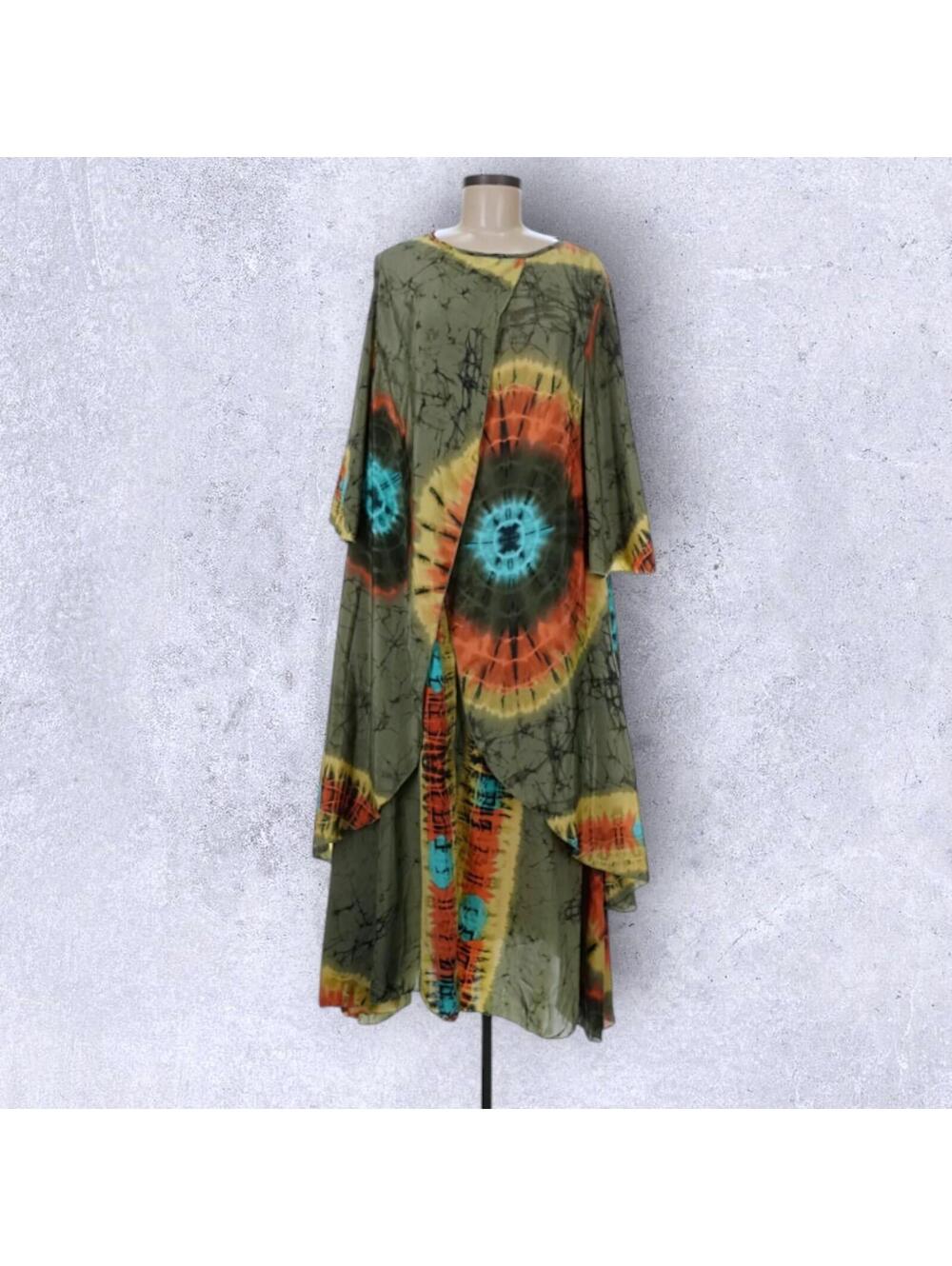 JOT Bohemian 100% Silk Tie Dye Moth Wing Flowing Layered Festival Dress OS